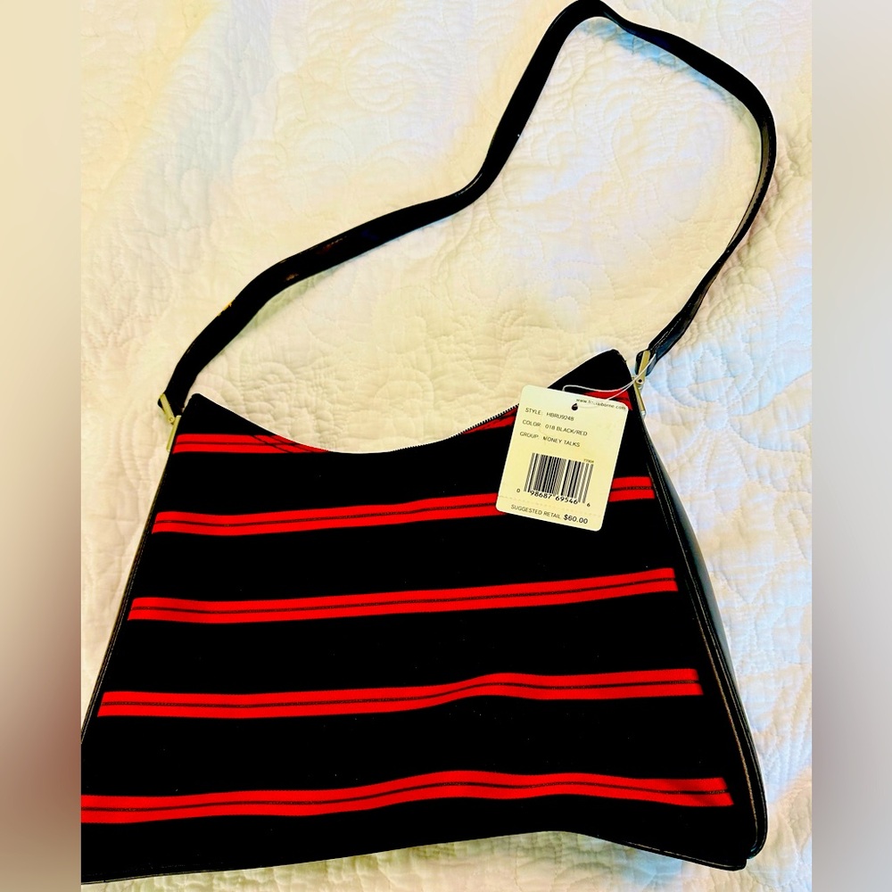 Liz Claiborne Money‎ Talks Shoulder Bag Black Red Striped HBRU9248 NWT Vintage